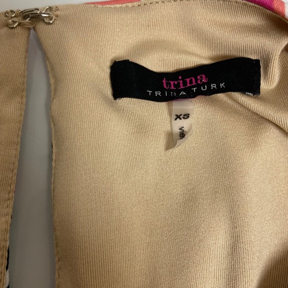 Trina Turk Women's XS Mini Belted Dress Geometric Print Pink Orange Shift Casual - Picture 7 of 11